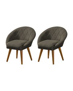 Kit 2 Poltronas Decorativa Canastra Estofada Linho Marrom Café Pés Palito em Madeira Maciça