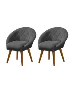 Kit 2 Poltronas Decorativa Canastra Estofada Linho Cinza Pés Palito em Madeira Maciça