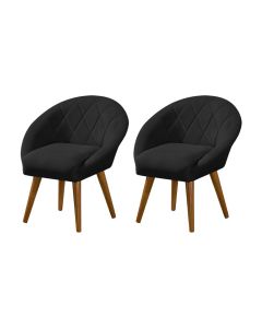 Kit 2 Poltronas Decorativa Canastra Estofada Linho Preto Pés Palito em Madeira Maciça