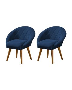 Kit 2 Poltronas Decorativa Canastra Estofada Veludo Azul Marinho Pés Palito em Madeira Maciça