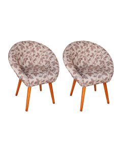 Kit 2 Poltronas Decorativa Canastra Estofada Veludo Floral Marrom Pés Palito em Madeira Maciça
