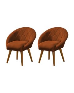 Kit 2 Poltronas Decorativa Canastra Estofada Veludo Laranja Terracota Pés Palito em Madeira Maciça