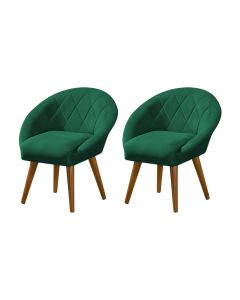 Kit 2 Poltronas Decorativa Canastra Estofada Veludo Verde Esmeralda Pés Palito em Madeira Maciça