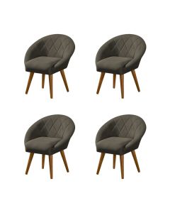 Kit 4 Poltronas Decorativa Canastra Estofada Linho Marrom Café Pés Palito em Madeira Maciça