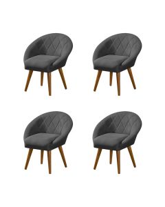 Kit 4 Poltronas Decorativa Canastra Estofada Linho Cinza Pés Palito em Madeira Maciça