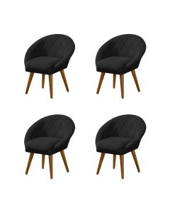 Kit 4 Poltronas Decorativa Canastra Estofada Linho Preto Pés Palito em Madeira Maciça