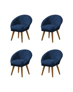 Kit 4 Poltronas Decorativa Canastra Estofada Veludo Azul Marinho Pés Palito em Madeira Maciça