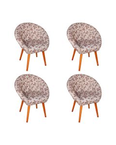 Kit 4 Poltronas Decorativa Canastra Estofada Veludo Floral Marrom Pés Palito em Madeira Maciça