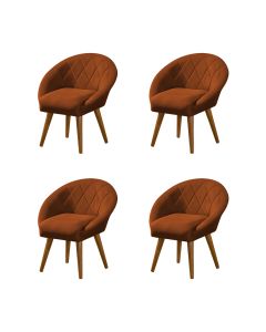 Kit 4 Poltronas Decorativa Canastra Estofada Veludo Laranja Terracota Pés Palito em Madeira Maciça