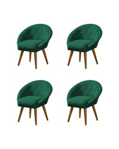 Kit 4 Poltronas Decorativa Canastra Estofada Veludo Verde Esmeralda Pés Palito em Madeira Maciça