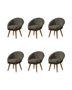 Kit 6 Poltronas Decorativa Canastra Estofada Linho Marrom Café Pés Palito em Madeira Maciça