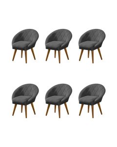 Kit 6 Poltronas Decorativa Canastra Estofada Linho Cinza Pés Palito em Madeira Maciça