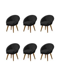 Kit 6 Poltronas Decorativa Canastra Estofada Linho Preto Pés Palito em Madeira Maciça