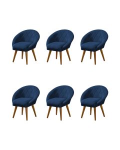 Kit 6 Poltronas Decorativa Canastra Estofada Veludo Azul Marinho Pés Palito em Madeira Maciça