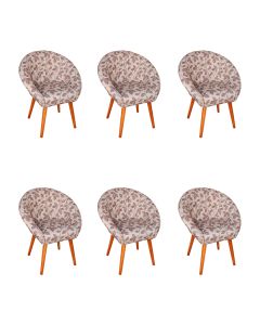Kit 6 Poltronas Decorativa Canastra Estofada Veludo Floral Marrom Pés Palito em Madeira Maciça
