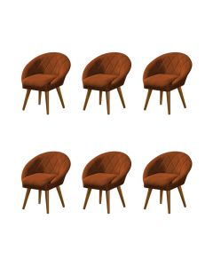 Kit 6 Poltronas Decorativa Canastra Estofada Veludo Laranja Terracota Pés Palito em Madeira Maciça