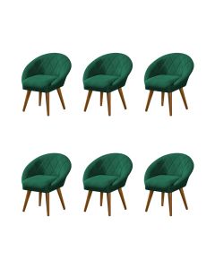 Kit 6 Poltronas Decorativa Canastra Estofada Veludo Verde Esmeralda Pés Palito em Madeira Maciça