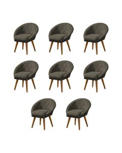 Kit 8 Poltronas Decorativa Canastra Estofada Linho Marrom Café Pés Palito em Madeira Maciça