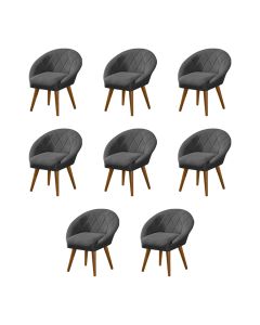 Kit 8 Poltronas Decorativa Canastra Estofada Linho Cinza Pés Palito em Madeira Maciça
