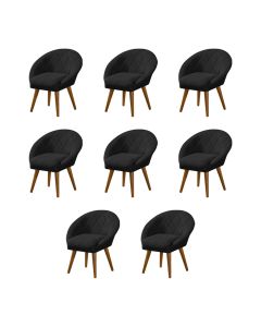 Kit 8 Poltronas Decorativa Canastra Estofada Linho Preto Pés Palito em Madeira Maciça