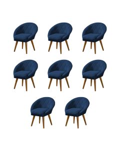 Kit 8 Poltronas Decorativa Canastra Estofada Veludo Azul Marinho Pés Palito em Madeira Maciça