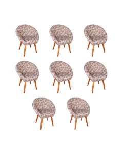 Kit 8 Poltronas Decorativa Canastra Estofada Veludo Floral Marrom Pés Palito em Madeira Maciça