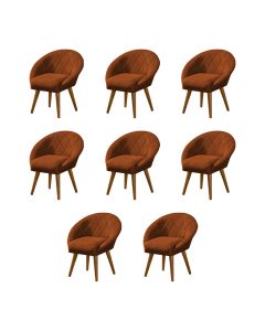 Kit 8 Poltronas Decorativa Canastra Estofada Veludo Laranja Terracota Pés Palito em Madeira Maciça