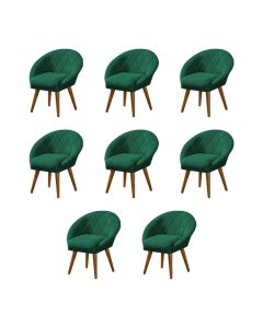 Kit 8 Poltronas Decorativa Canastra Estofada Veludo Verde Esmeralda Pés Palito em Madeira Maciça