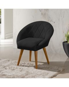 Poltrona Decorativa Canastra Estofada Linho Preto Pés Palito em Madeira Maciça