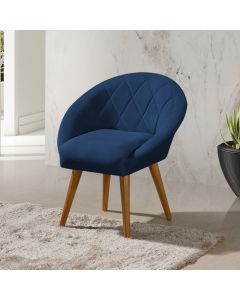 Poltrona Decorativa Canastra Estofada Veludo Azul Marinho Pés Palito em Madeira Maciça