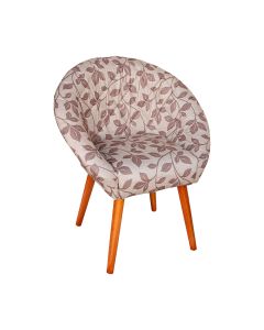 Poltrona Decorativa Canastra Estofada Veludo Floral Marrom Pés Palito em Madeira Maciça