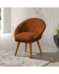 Poltrona Decorativa Canastra Estofada Veludo Laranja Terracota Pés Palito em Madeira Maciça