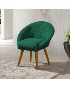 Poltrona Decorativa Canastra Estofada Veludo Verde Esmeralda Pés Palito em Madeira Maciça